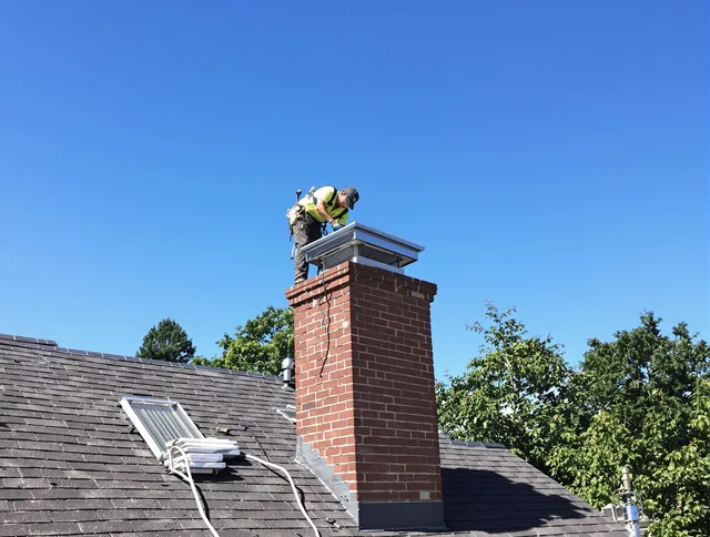 Huntington Beach Chimney Sweep technician measuring a chimney cap in Huntington Beach, CA