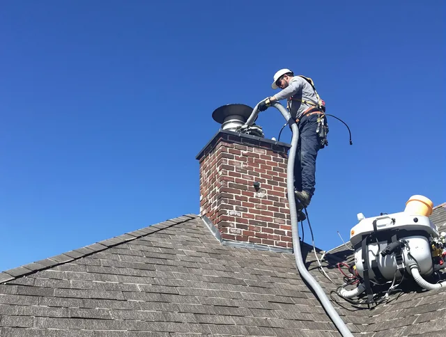 Dedicated Huntington Beach Chimney Sweep team member cleaning a chimney in Huntington Beach, CA