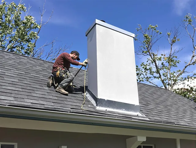 Huntington Beach Chimney Sweep team member finishing chimney construction in Huntington Beach, CA
