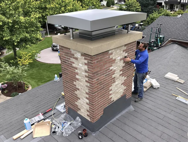 Huntington Beach Chimney Sweep team working on a custom chimney remodel in Huntington Beach, CA