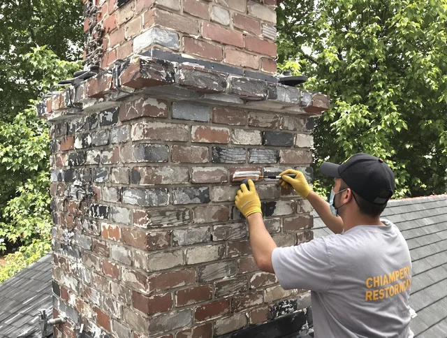 In-progress chimney restoration by Huntington Beach Chimney Sweep in Huntington Beach, CA